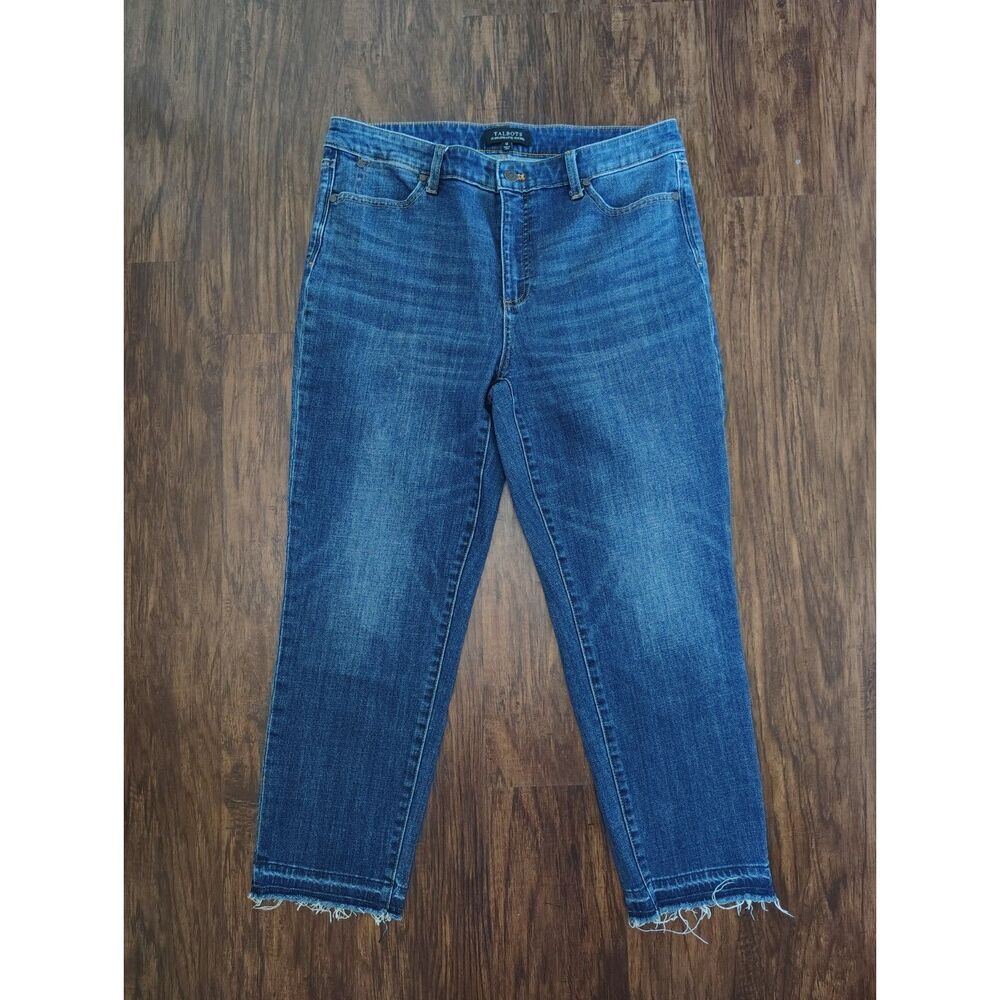 Talbots Flawless Five Pocket Crop Jeans Sz 12 Raw Hem Stretch Blue Denim Capri - Picture 2 of 6